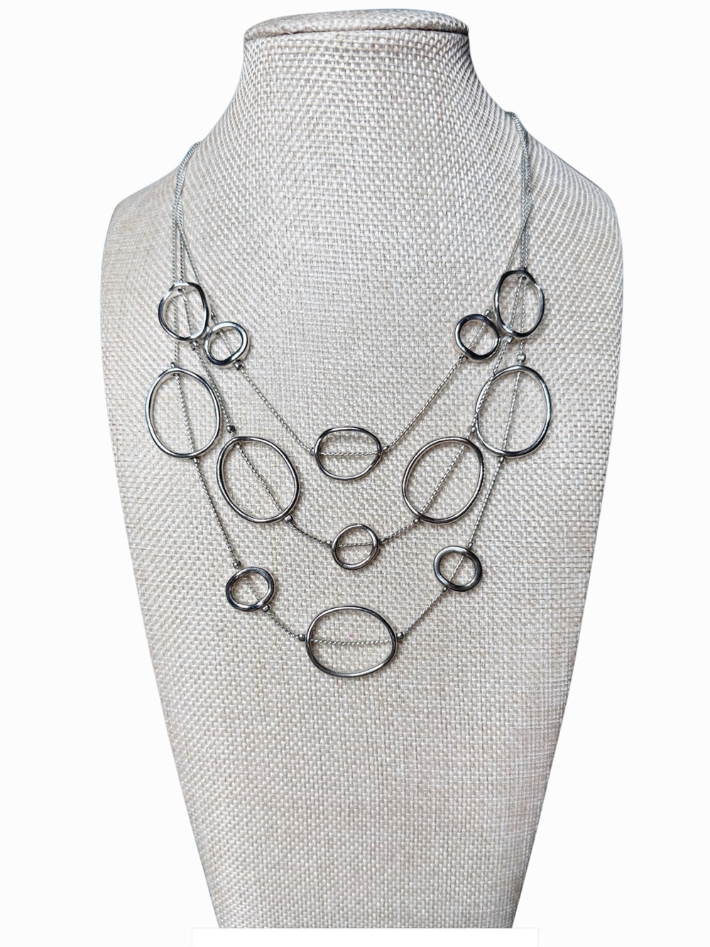 Chico's Silver Multi-Layer Oval Link Necklace